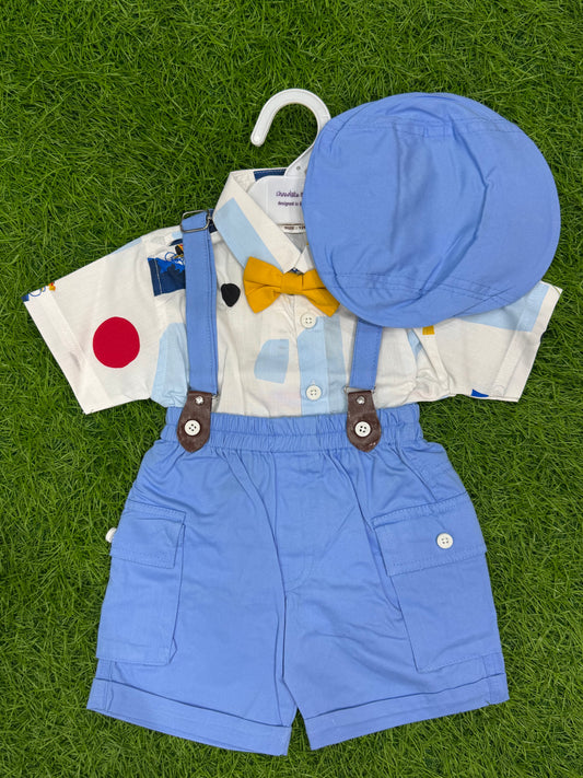 Blue Baby Boy Shirt and Shorts + Tie with Suspender Straps Outfits