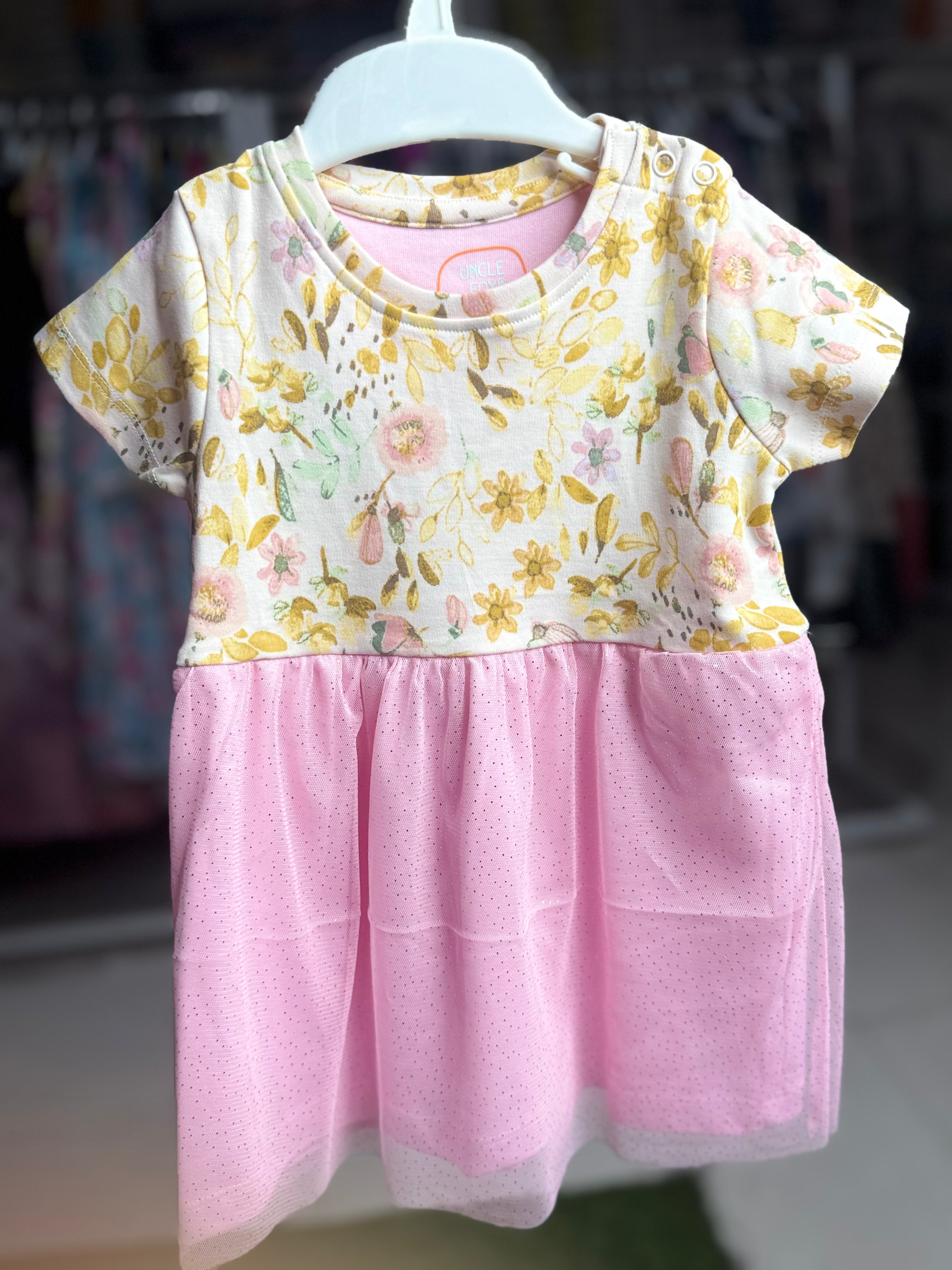 Girls Soft  Net Frock Leaf Printed