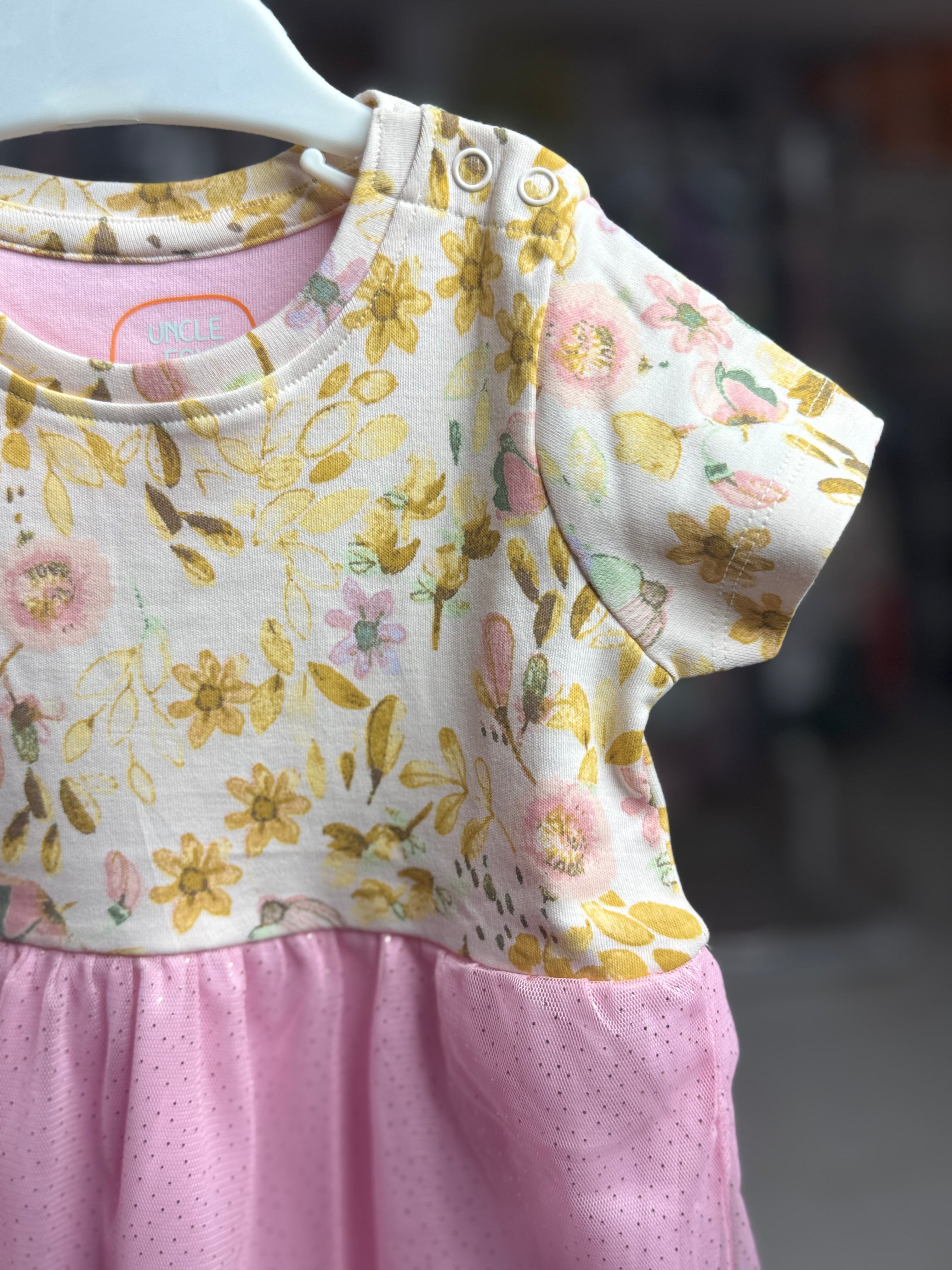 Girls Soft  Net Frock Leaf Printed
