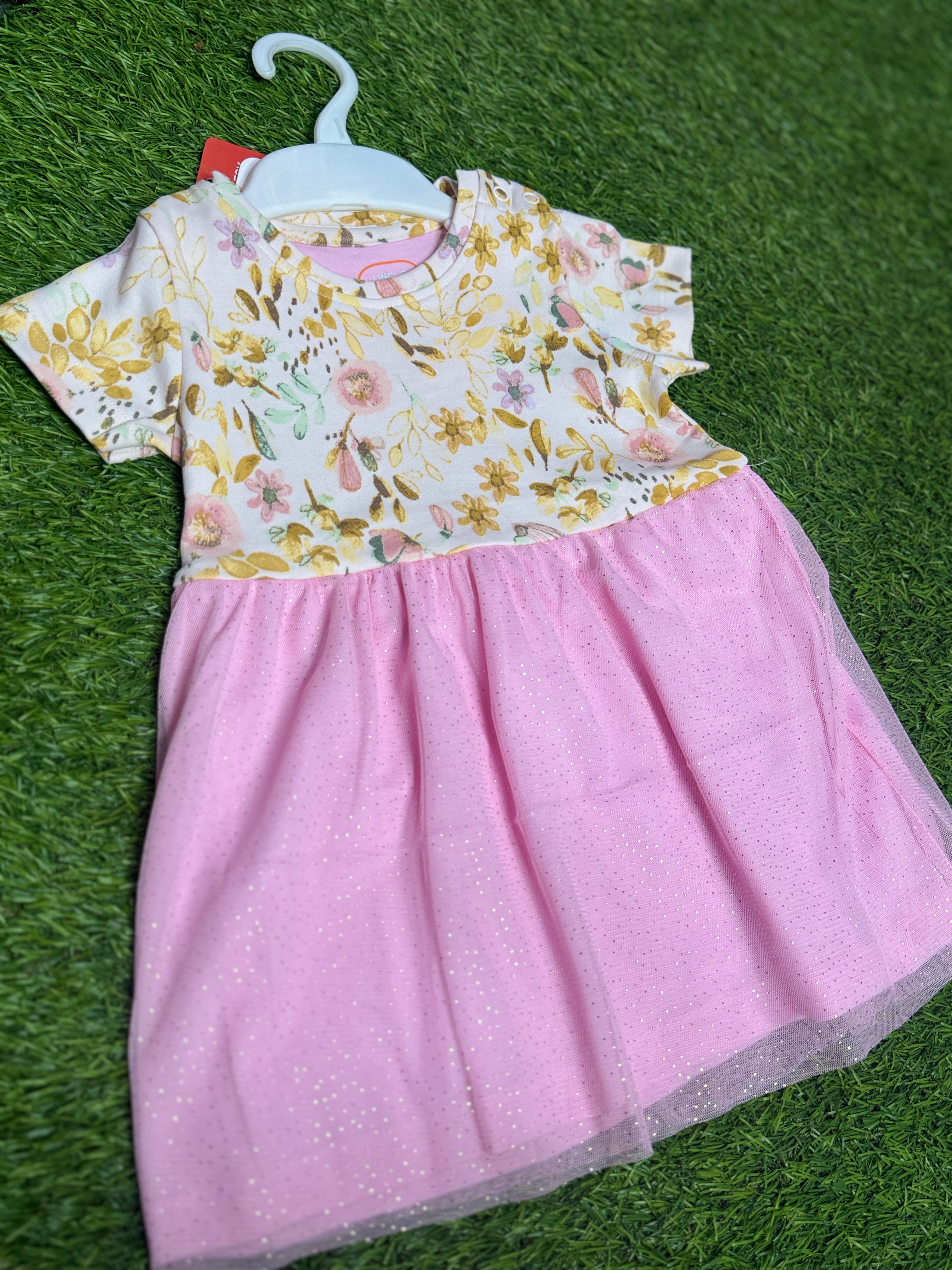 Girls Soft  Net Frock Leaf Printed