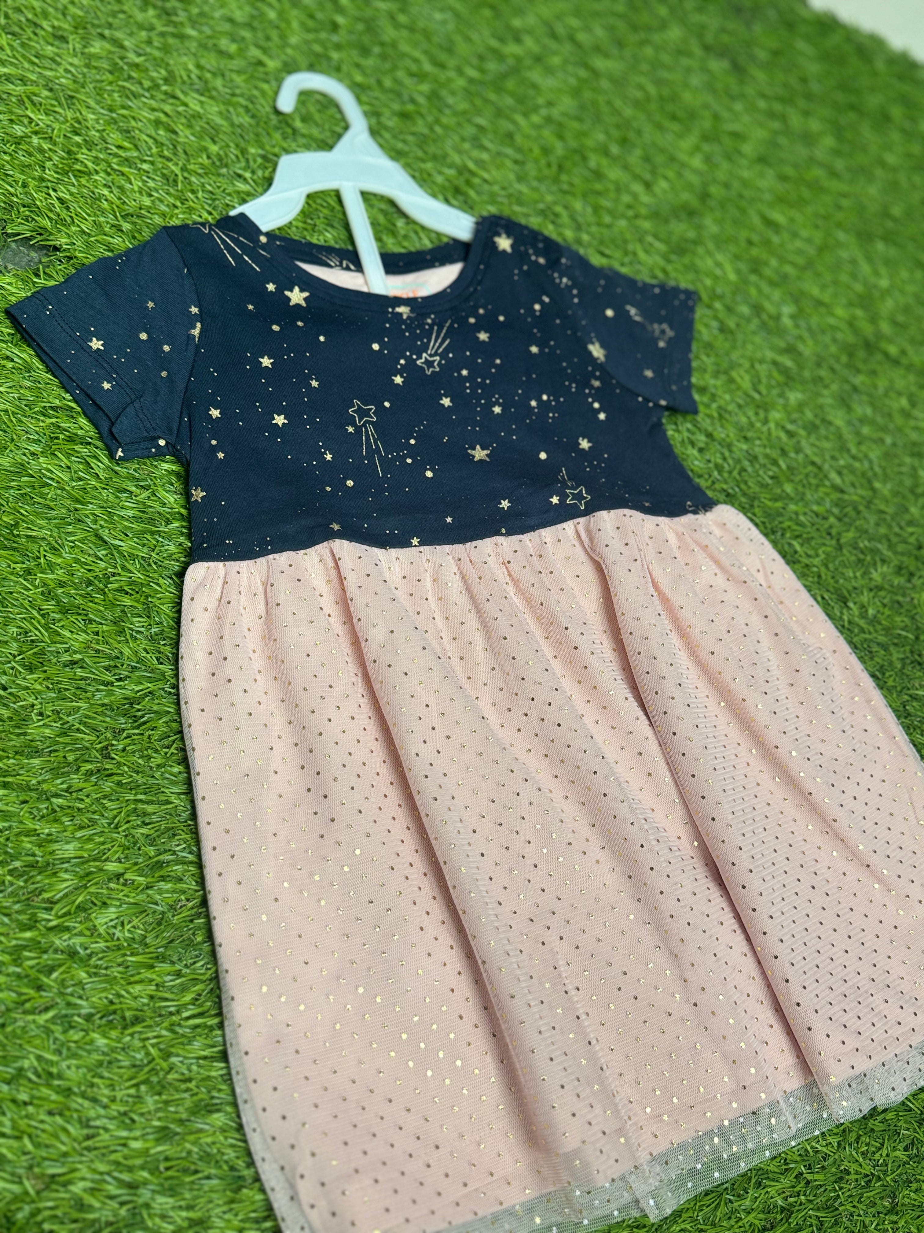 Girls Soft  Net Frock Leaf Printed