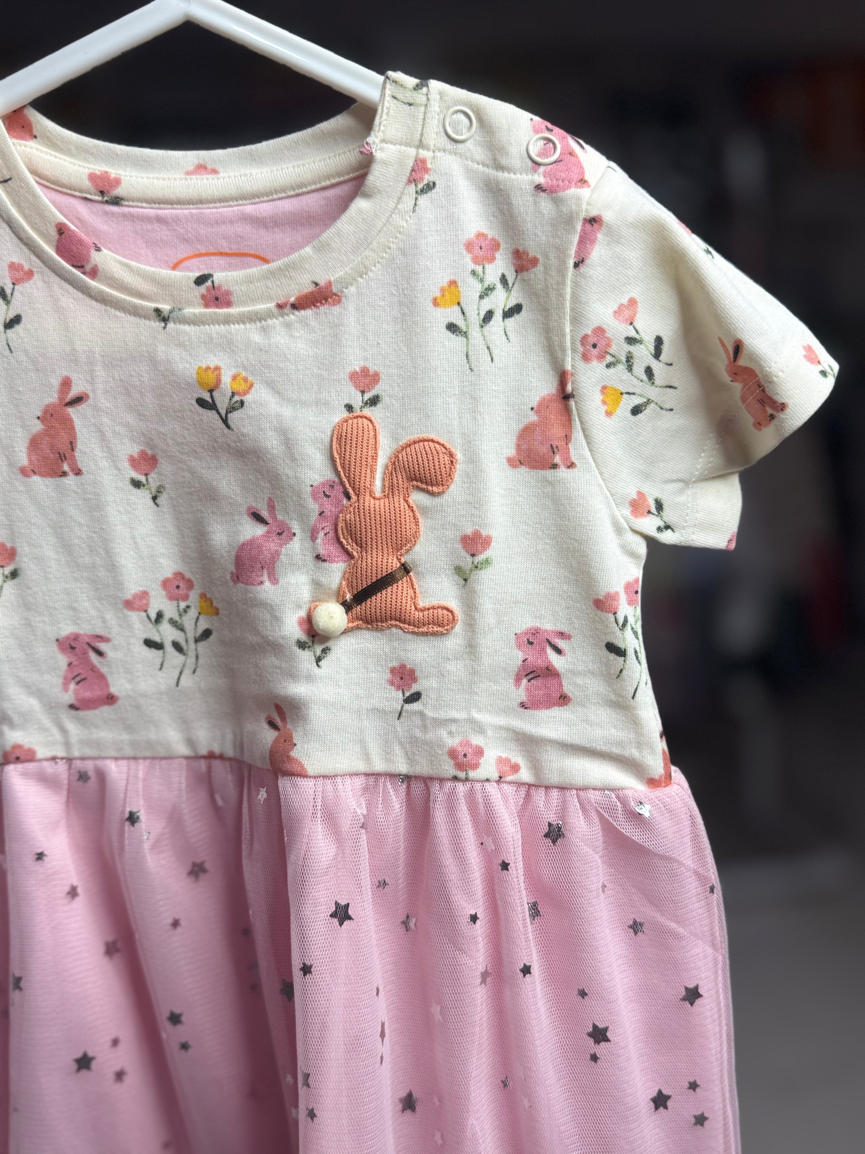 Girls Soft  Net Frock Leaf Printed