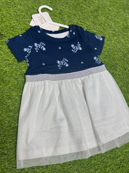Girls Soft  Net Frock Leaf Printed