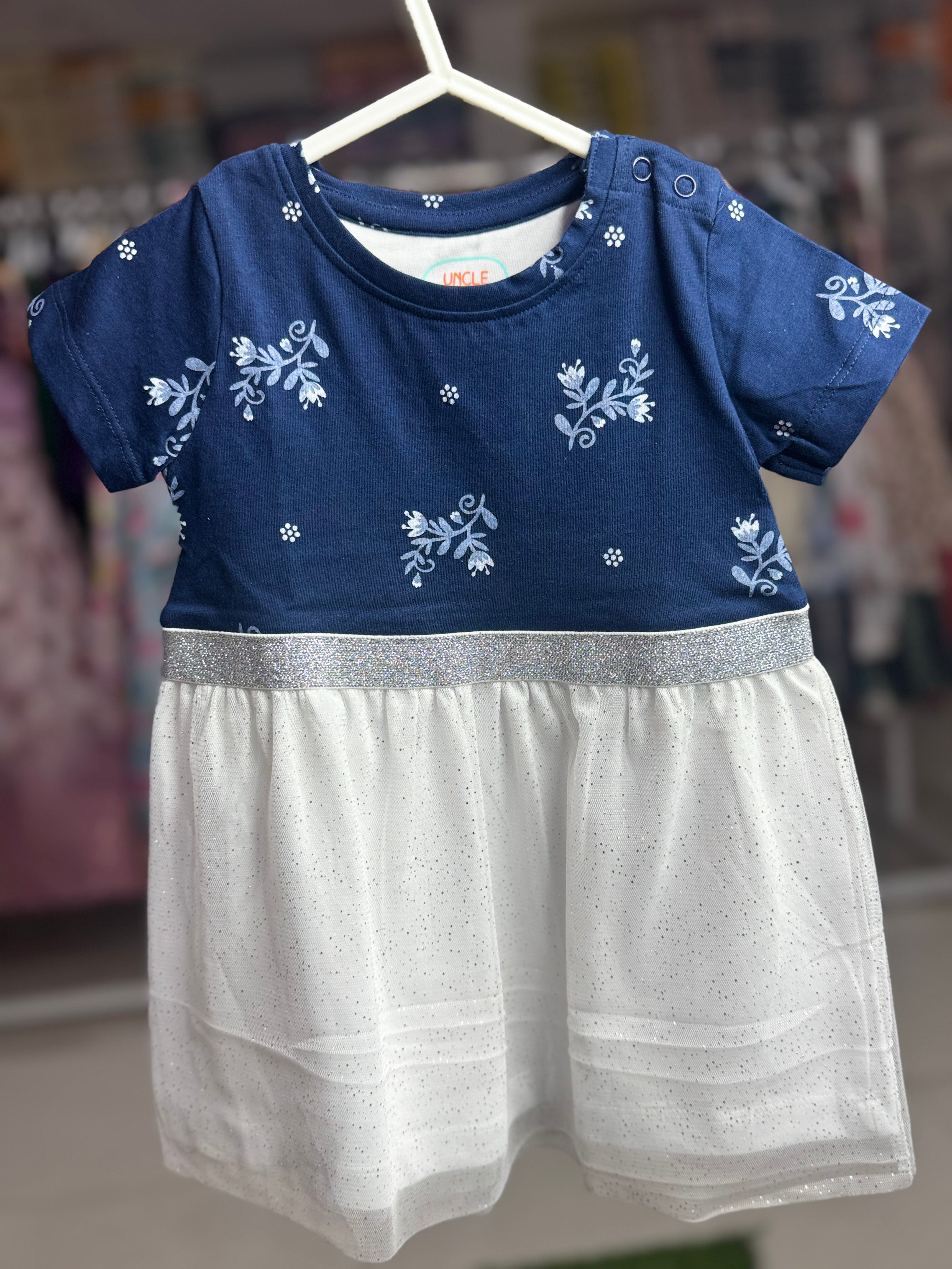 Girls Soft  Net Frock Leaf Printed