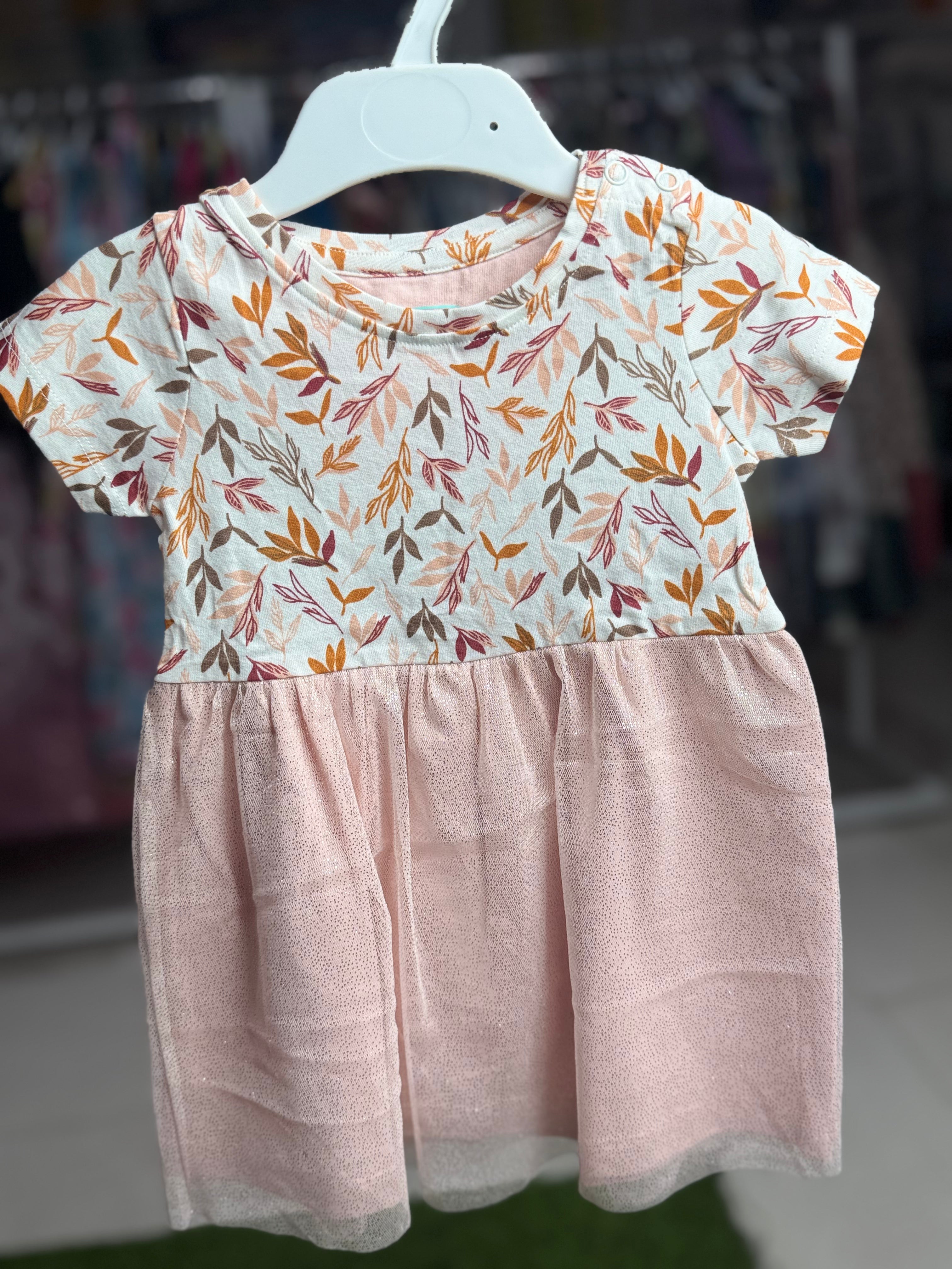 Girls Soft  Net Frock Leaf Printed