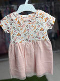 Girls Soft  Net Frock Leaf Printed
