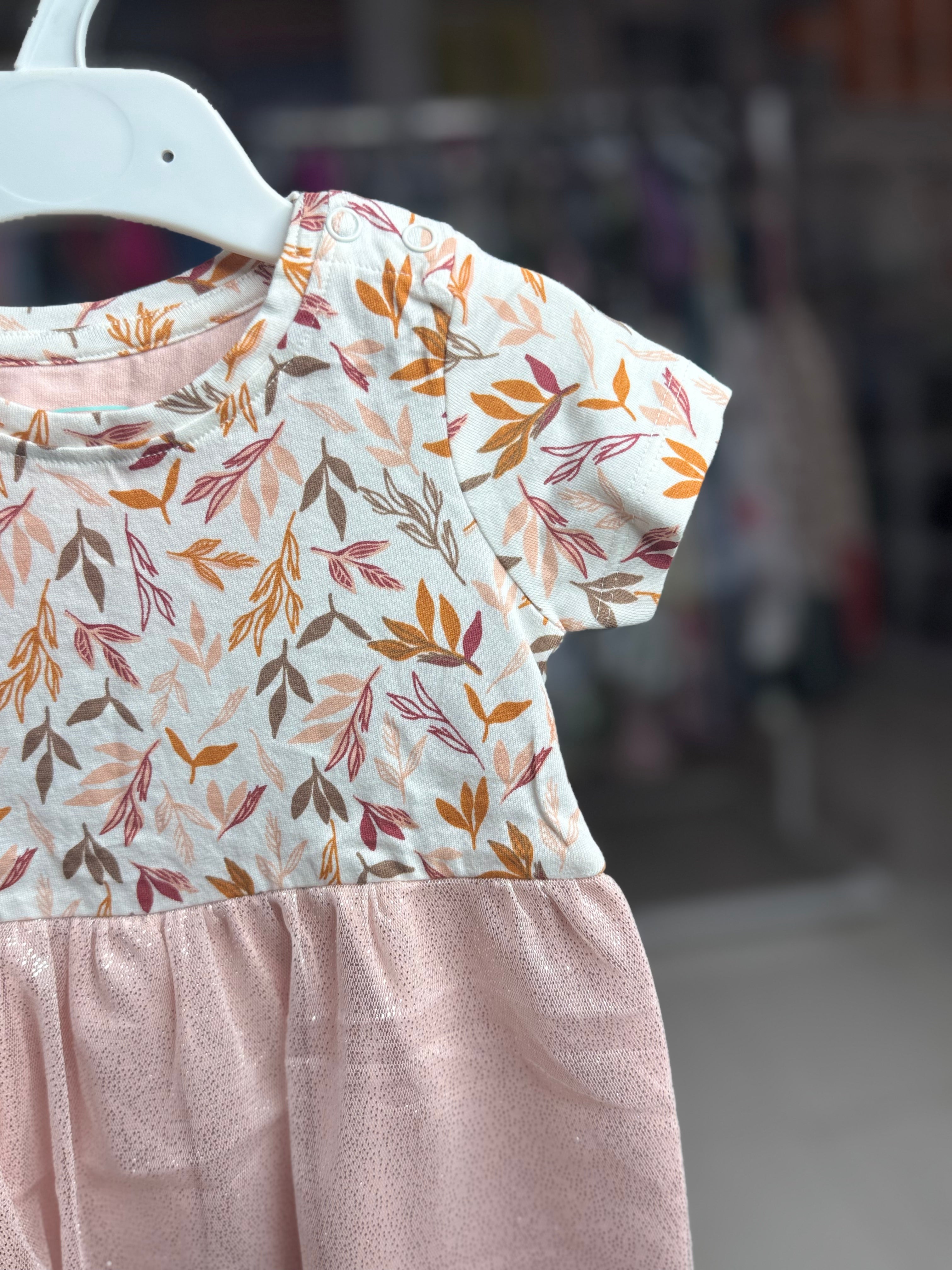 Girls Soft  Net Frock Leaf Printed