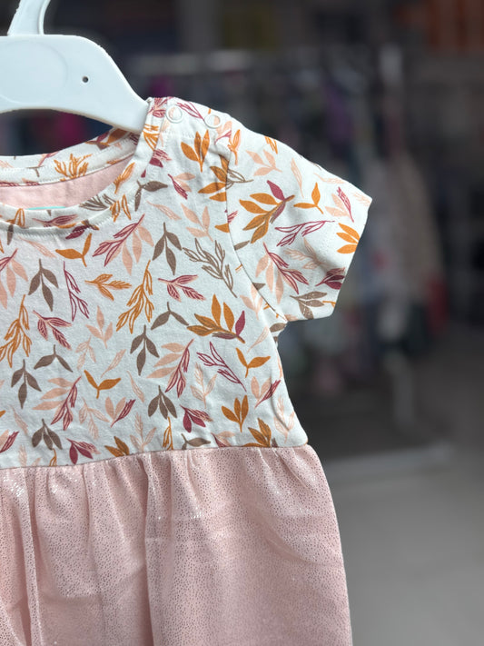 Girls Soft  Net Frock Leaf Printed