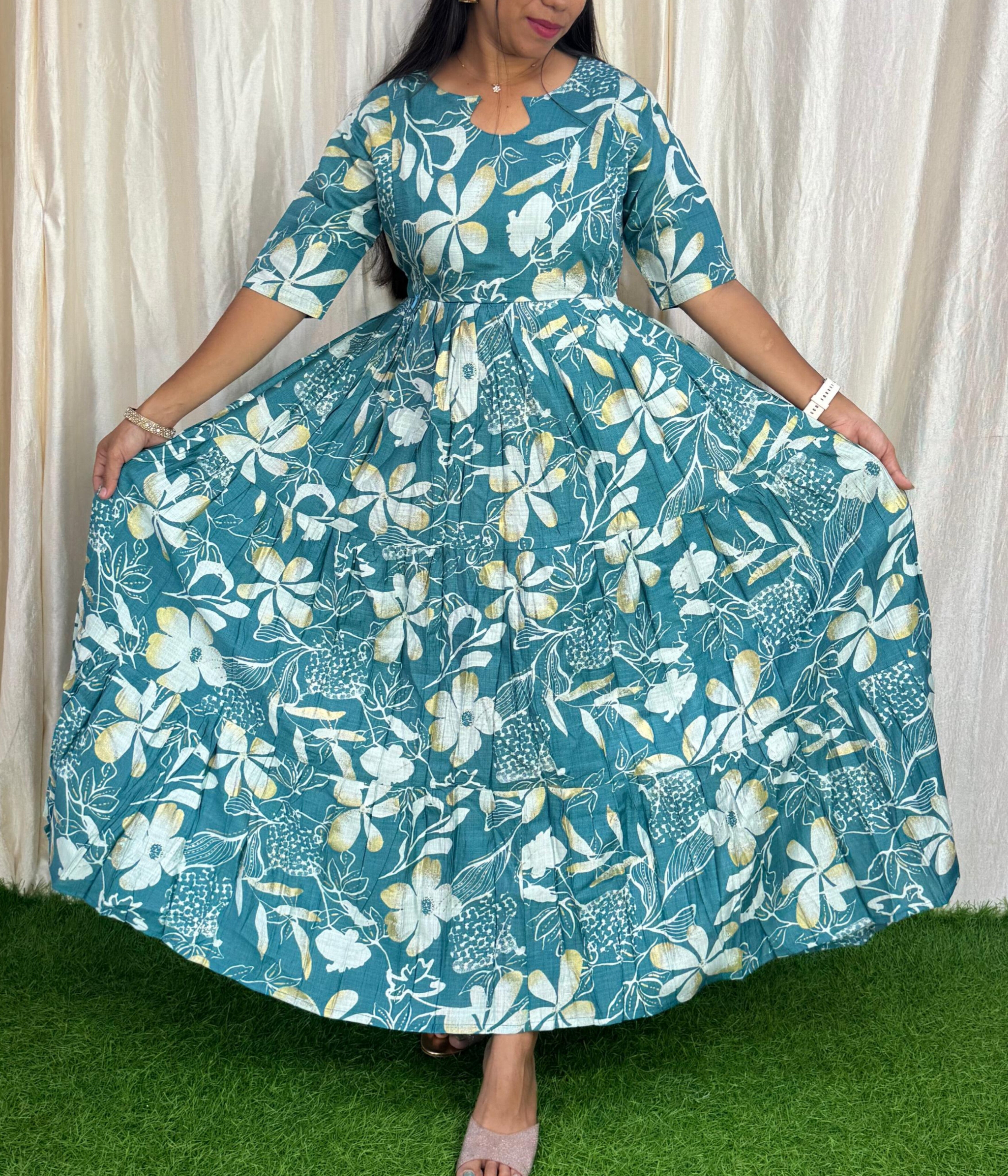 FESTIVE SPECIAL Feeding/Non feeding- Premium Vatican Fabric 3-tier Maxi with Chest lining 008