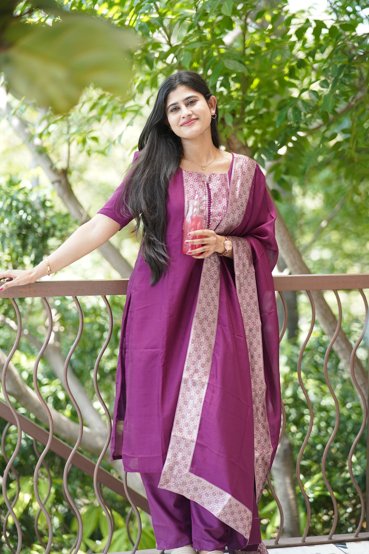 Premium Dupion Silk Salwar Set-(Top,Bottom,Duppatta)-Non Feeding Only