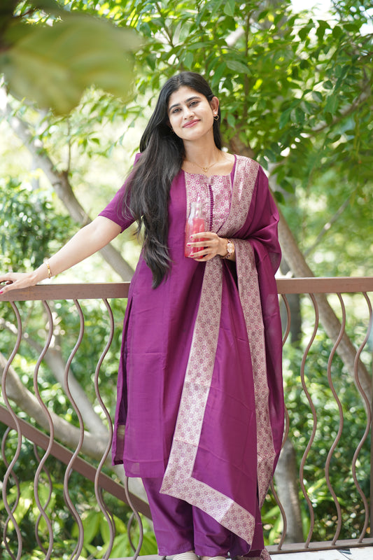 Premium Dupion Silk Salwar Set-(Top,Bottom,Duppatta)-Non Feeding Only