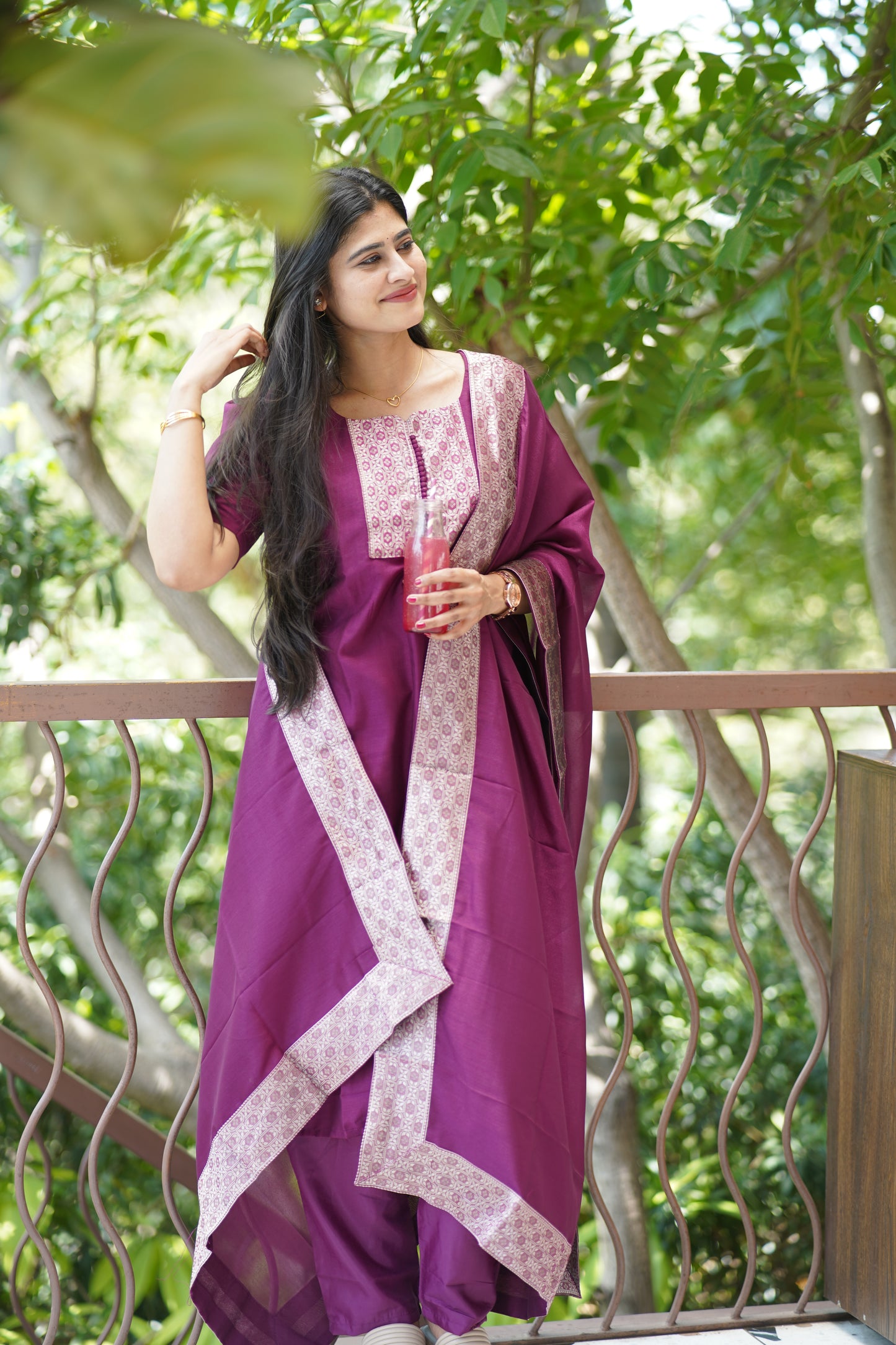 Premium Dupion Silk Salwar Set-(Top,Bottom,Duppatta)-Non Feeding Only