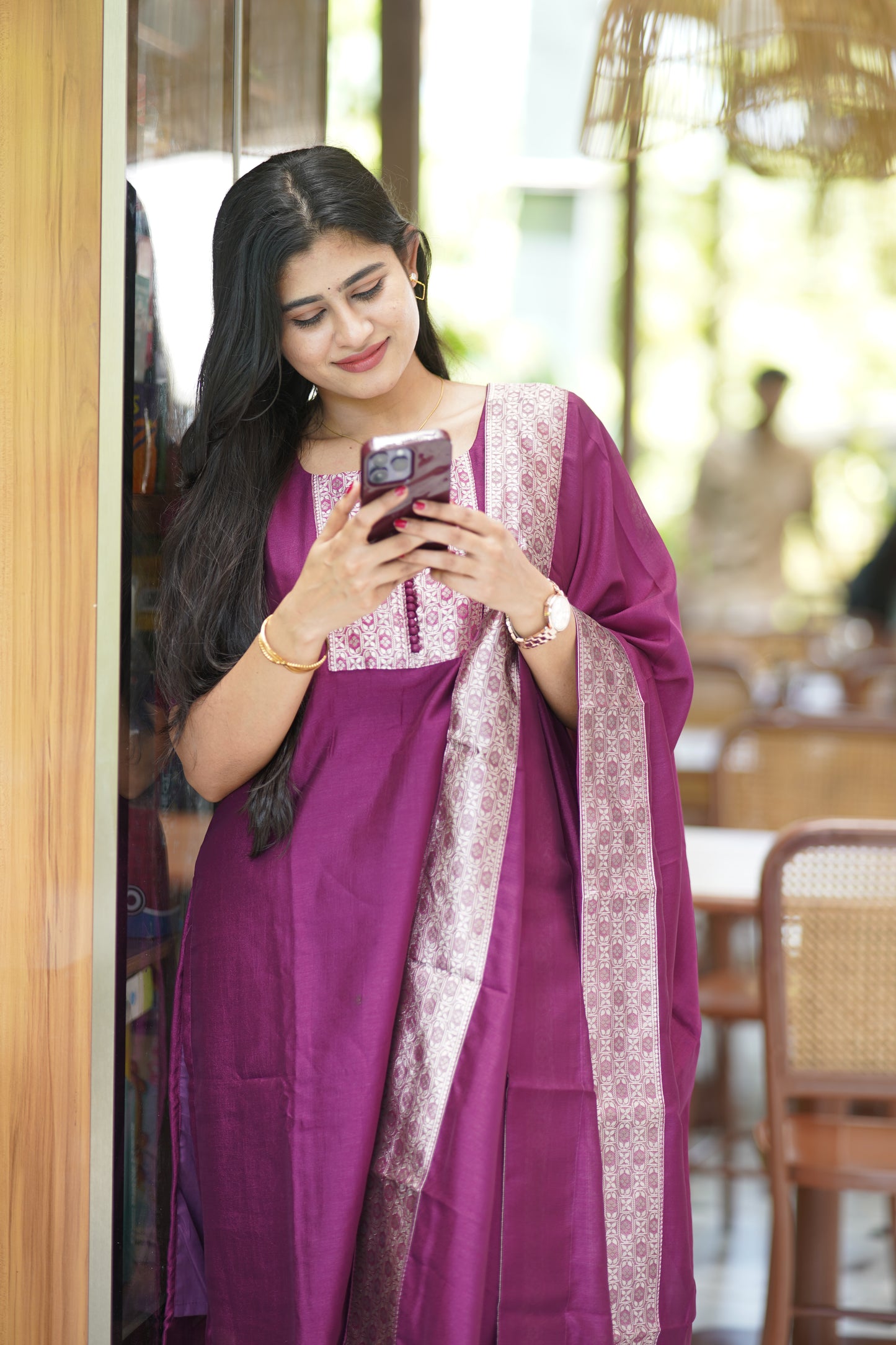 Premium Dupion Silk Salwar Set-(Top,Bottom,Duppatta)-Non Feeding Only