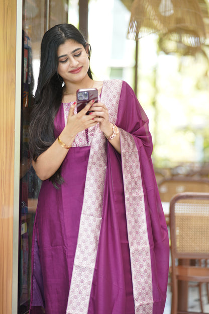 Premium Dupion Silk Salwar Set-(Top,Bottom,Duppatta)-Non Feeding Only