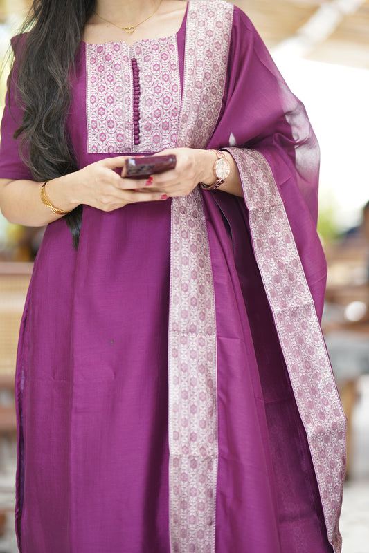 Premium Dupion Silk Salwar Set-(Top,Bottom,Duppatta)-Non Feeding Only