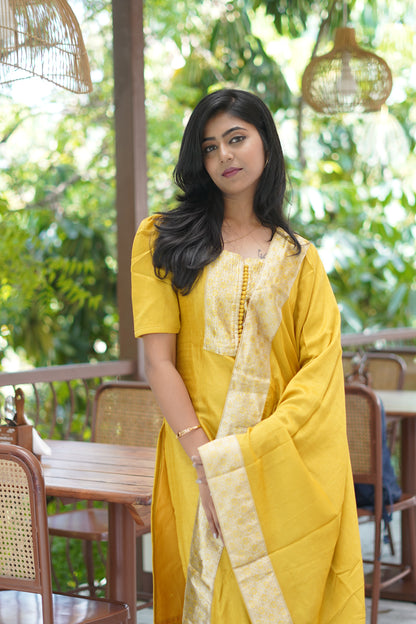 Premium Dupion Silk Salwar Set-(Top,Bottom,Duppatta)-Non Feeding Only