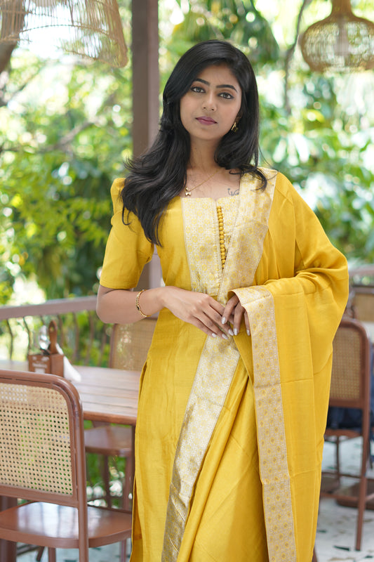 Premium Dupion Silk Salwar Set-(Top,Bottom,Duppatta)-Non Feeding Only