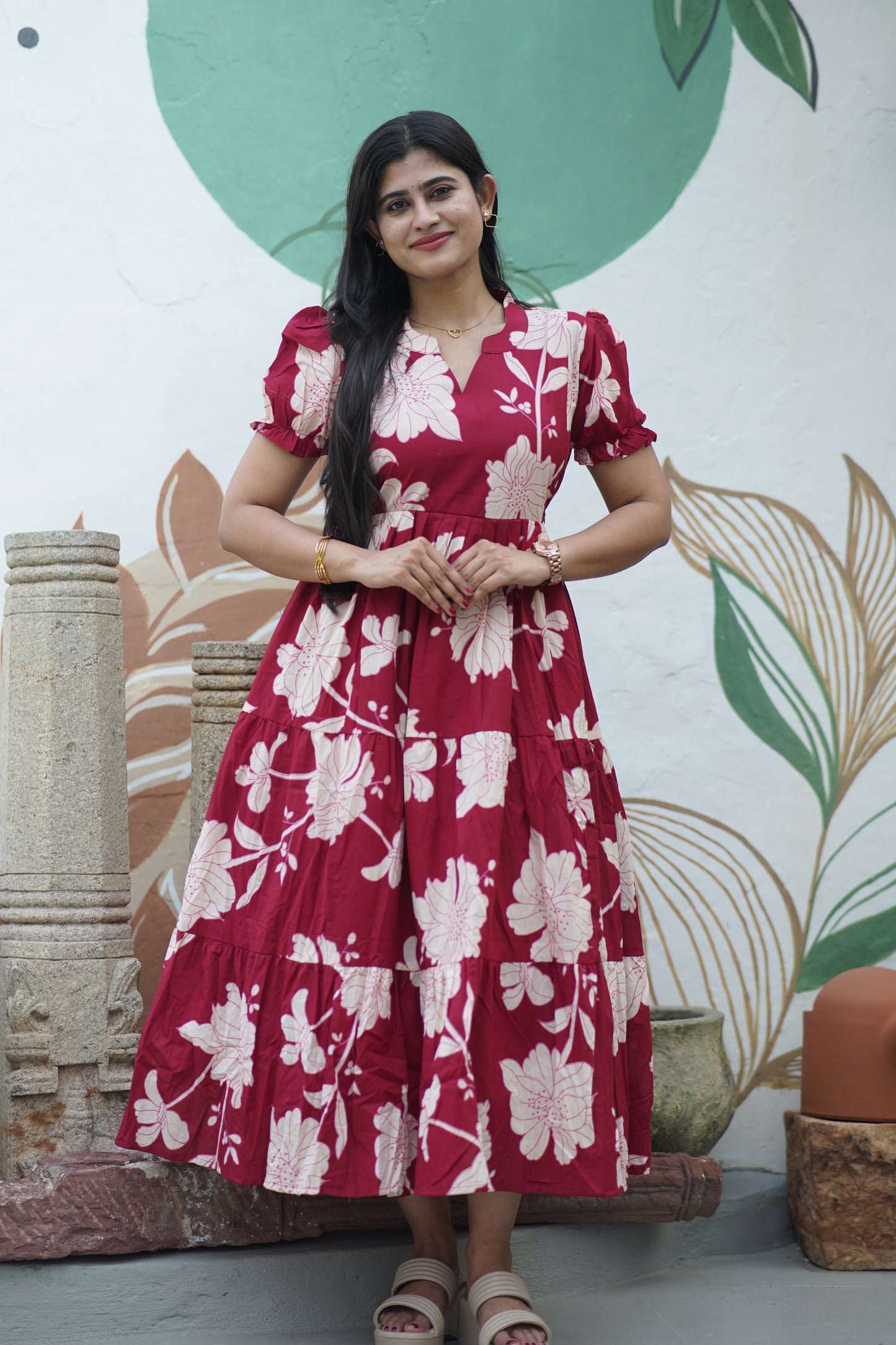 Premium Cotton Printed 3-Tier Maxi Dress | Size M-3XL FC0357