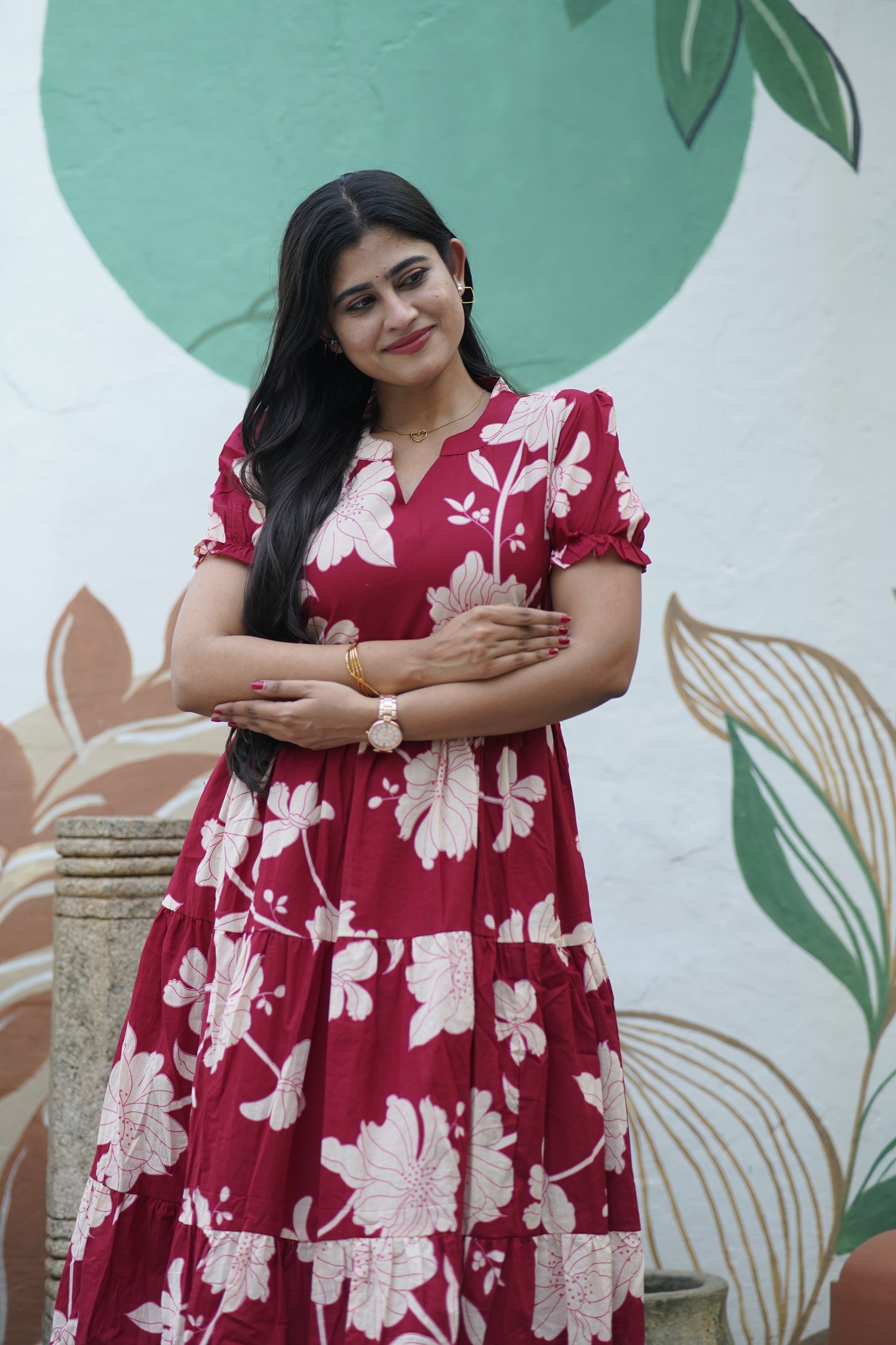 Premium Cotton Printed 3-Tier Maxi Dress | Size M-3XL FC0357