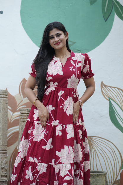 Premium Cotton Printed 3-Tier Maxi Dress | Size M-3XL FC0357