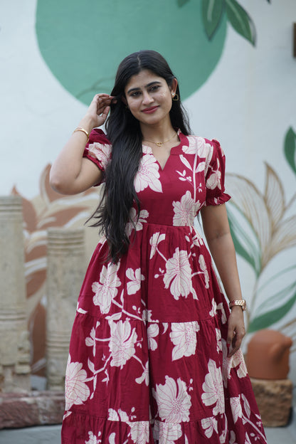 Premium Cotton Printed 3-Tier Maxi Dress | Size M-3XL FC0357