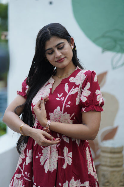 Premium Cotton Printed 3-Tier Maxi Dress | Size M-3XL FC0357