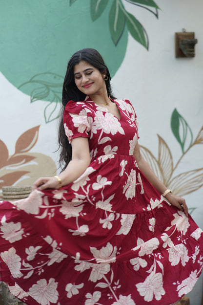 Premium Cotton Printed 3-Tier Maxi Dress | Size M-3XL FC0357