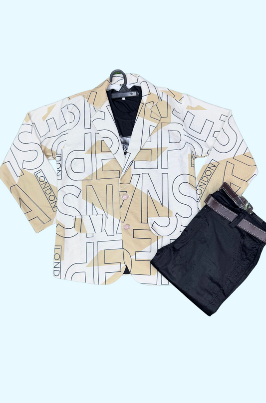 Text Printed Overcoat Set