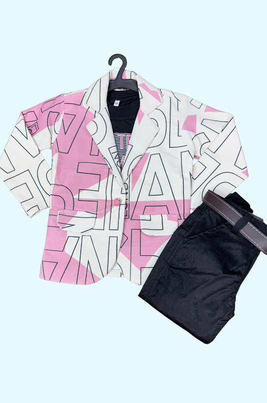 Text Printed Overcoat Set