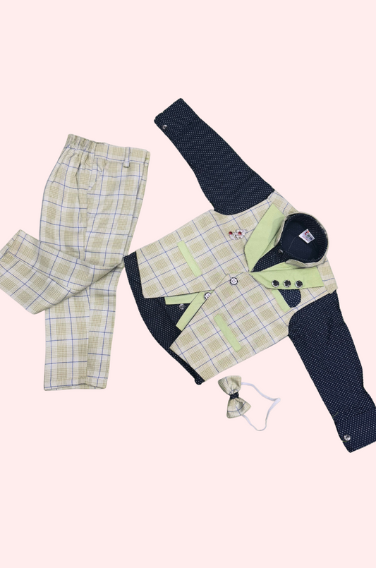 Green Colored Check Overcoat