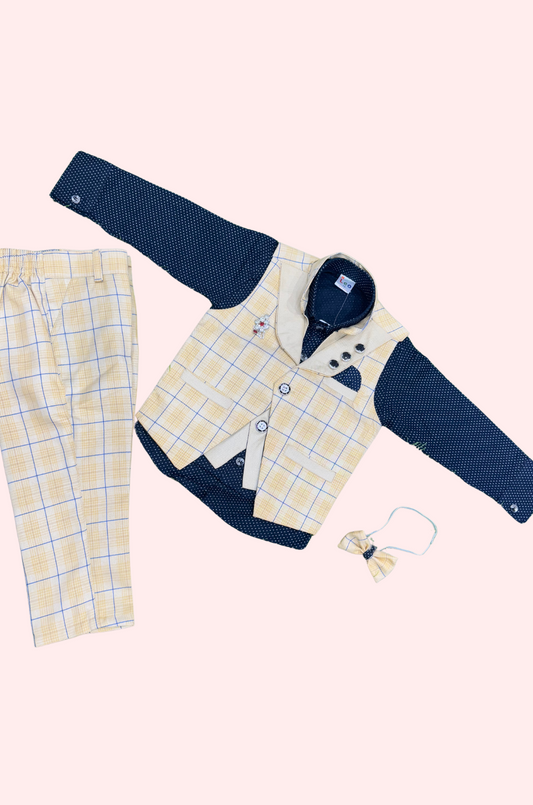 Yellow Colored Check Overcoat