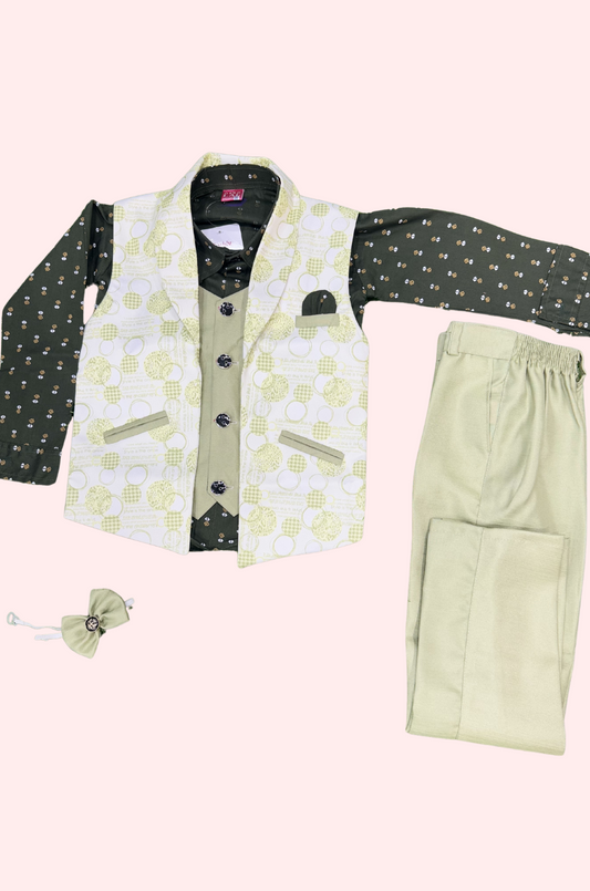 Floral Printed Green Colored Overcoat