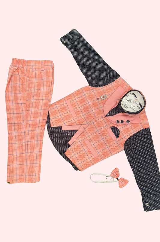 Orange Colored Checked Overcoat