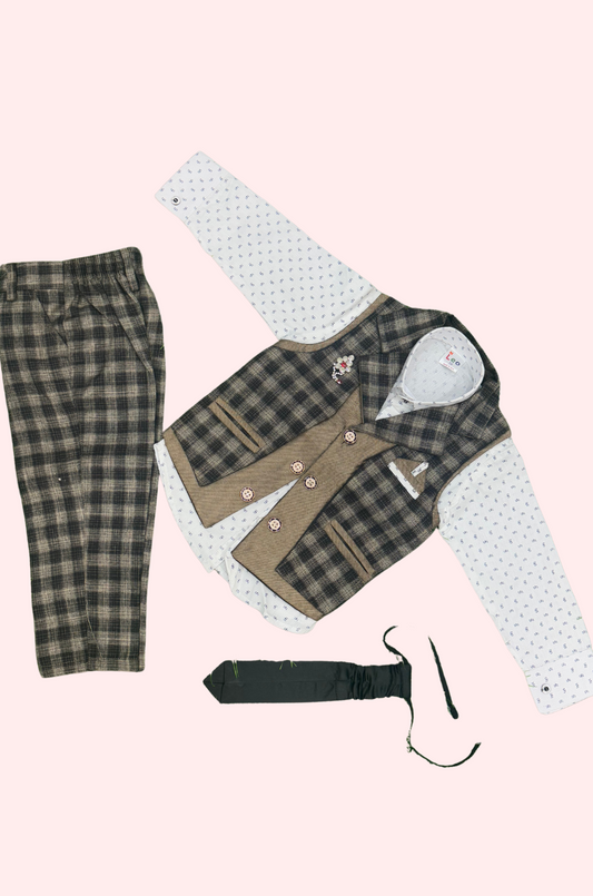 Black And Brown Checked Overcoat