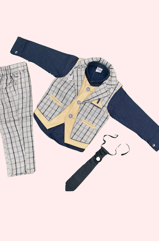 Black Line and Grey Checked Overcoat