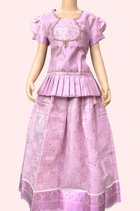 Baby Pink Stoned Worked Pattu Set