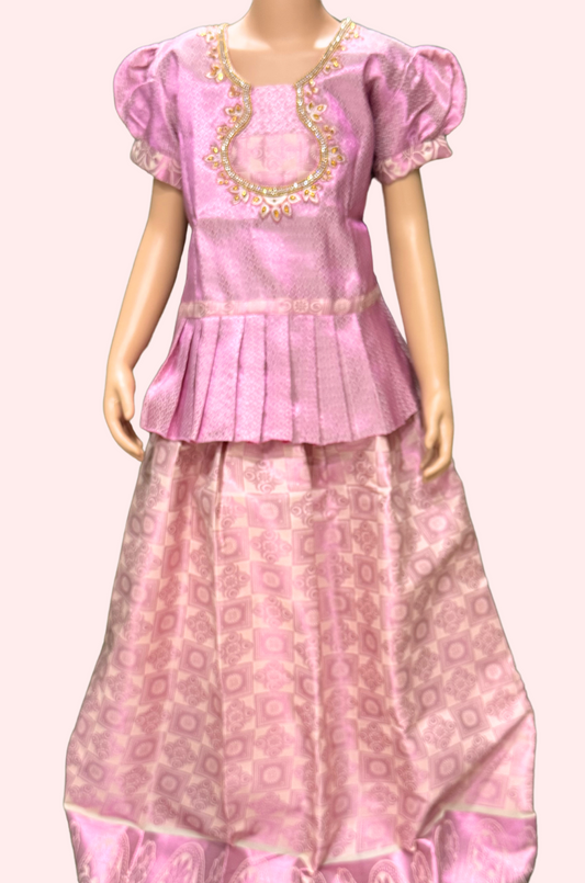 Pink Stoned Pattu Frock