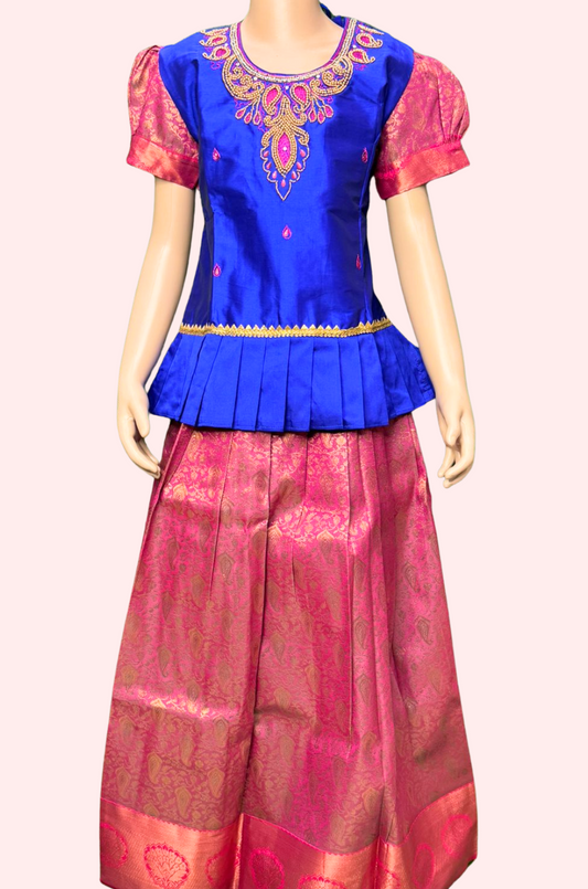 Pattu Pavadai Blue Top and Pink Bottom