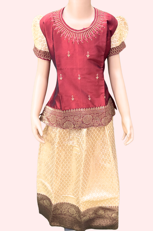 Maroon Stone worked Pattu set