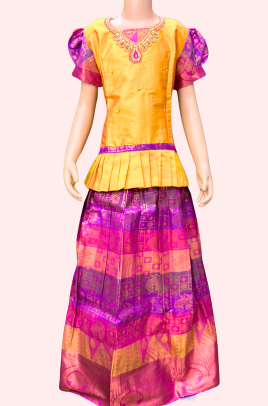 Pattu Pavadai Yellow Top and Pink Bottom