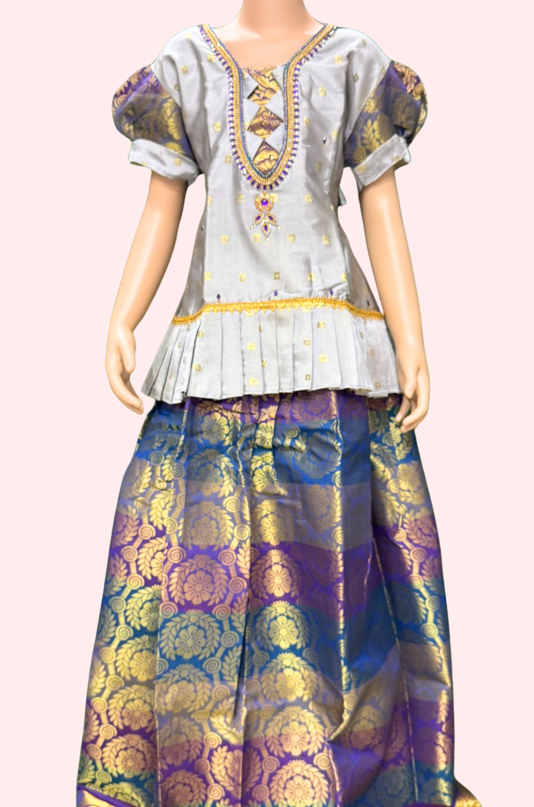 gray stoned pattu set