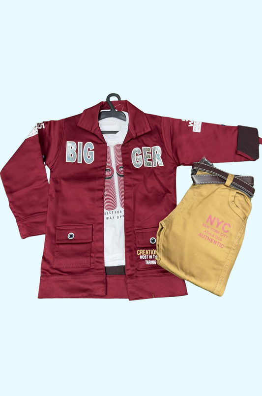Plain Texted Overcoat Set