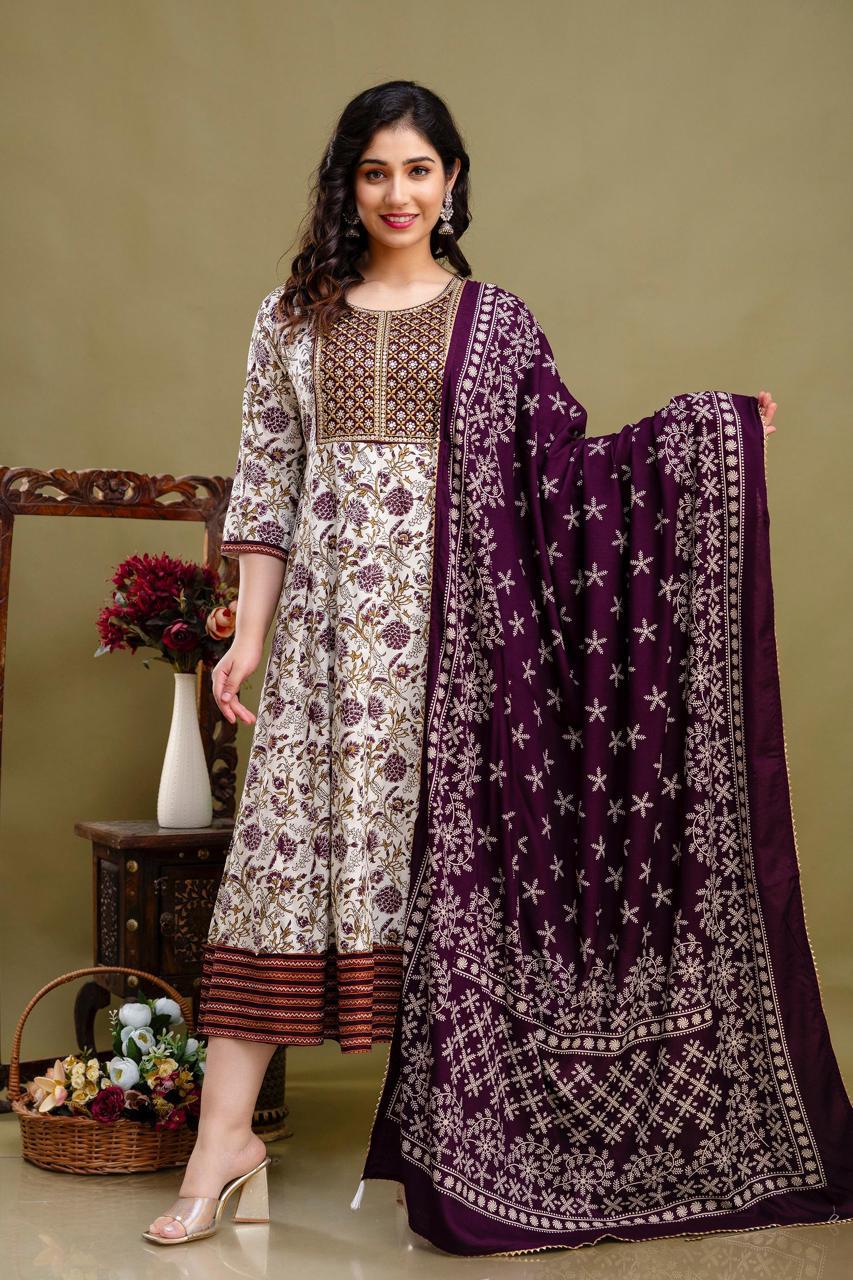 Rayon  Anarkali Gown with Duppatta