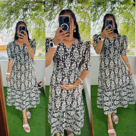 Black-Feeding/Maternity Pure cotton Aline dress(Without Lining) FC0166