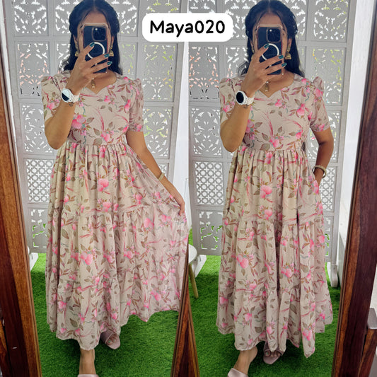 Maya020 Maxi(2nd Launch)-Feeding/Non feeding-Premium Heavy quality Georgette 3-Tier Maxi (With Lining)