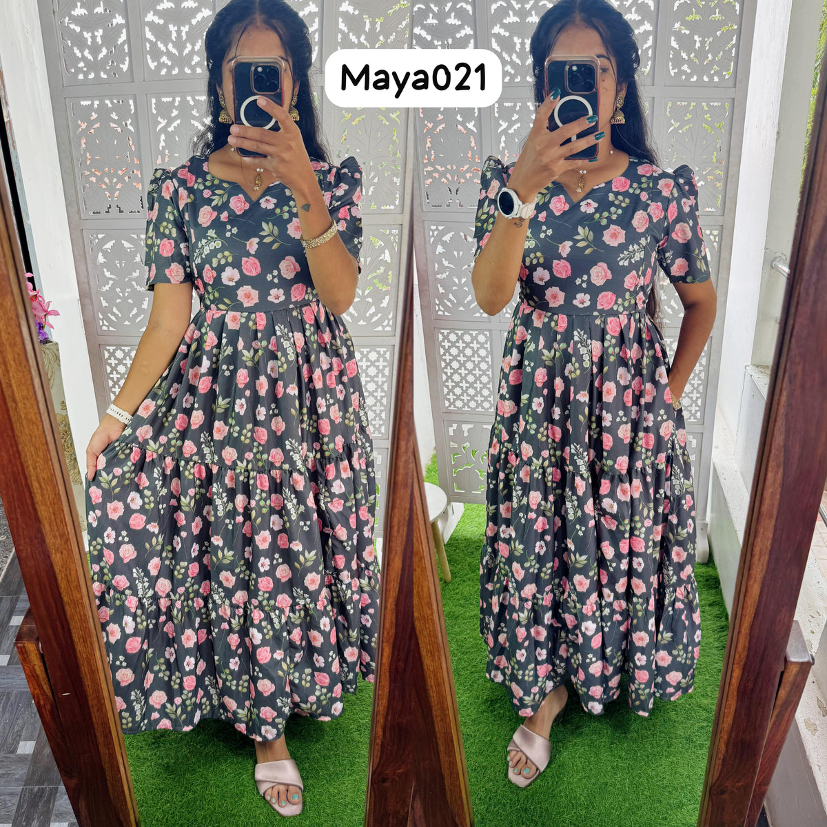 Maya Maxi(2nd Launch)-Feeding Premium Heavy quality Georgette 3-Tier Maxi (With Lining) FC0255