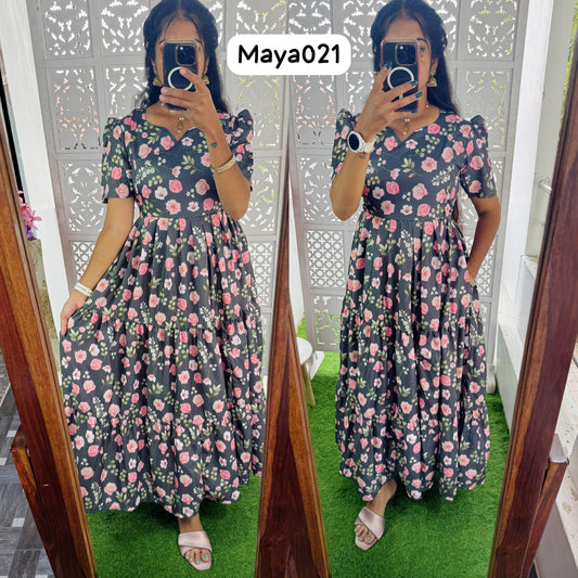 Maya021 Maxi(2nd Launch)-Feeding/Non feeding-Premium Heavy quality Georgette 3-Tier Maxi (With Lining)