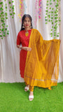 Sara Red-Premium Raw Silk Printed Salwar Set-(Top,Bottom,Duppatta)- Feeding/Non Feeding