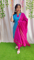 Sara Blue-Premium Raw Silk Printed Salwar Set-(Top,Bottom,Duppatta)- Feeding/Non Feeding