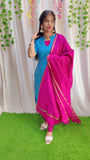 Sara Blue-Premium Raw Silk Printed Salwar Set-(Top,Bottom,Duppatta)- Feeding/Non Feeding